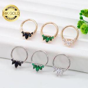 Anel de septo em forma de lágrima de zircônia cúbica de ouro maciço 14k Brinco Daith Brincos de argola Argola de nariz Conch Rook Presente para ela Jóias Tragus Argola de cartilagem