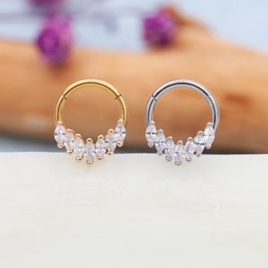 316L Stainless steel Sparkling Marquise Zircon CZ Daith Helix Clicker Earring Septum Piercing Ring, Cartilage Earrings, Seamless Hoop