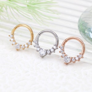 16g Sparkling Gem Clicker Septum Earring/Septum Piercing Ring/Daith Rings/Cartilage Earrings/Helix Hoop/Seamless Hoop 8mm 10mm/Gift for her