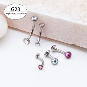 16G Crystal Curved Barbell | ASTM F136 Titanium | 6mm/8mm/10mm | Internal Thread/vertical labret jewelry/Eyebrow Piercing/Rook Earring