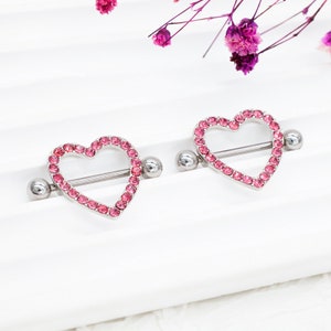 A Pair of Pink Heart Gem Nipple Ring/Sexy Nipple Piercing Jewelry/Feminine Body Piercing