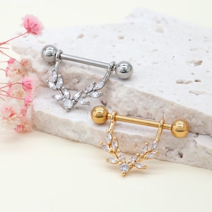 14G A Pair of Marquise Sparkle Allure Leaves Dangle Nipple Shield/nipple barbell/nipple bar/nipple ring