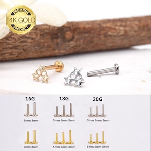 14k Gold Stars Threadless Labret Stud/threadless earrings/threadless end/Nose Stud/Tragus/Cartilage/Conch/Forward Helix Piercing