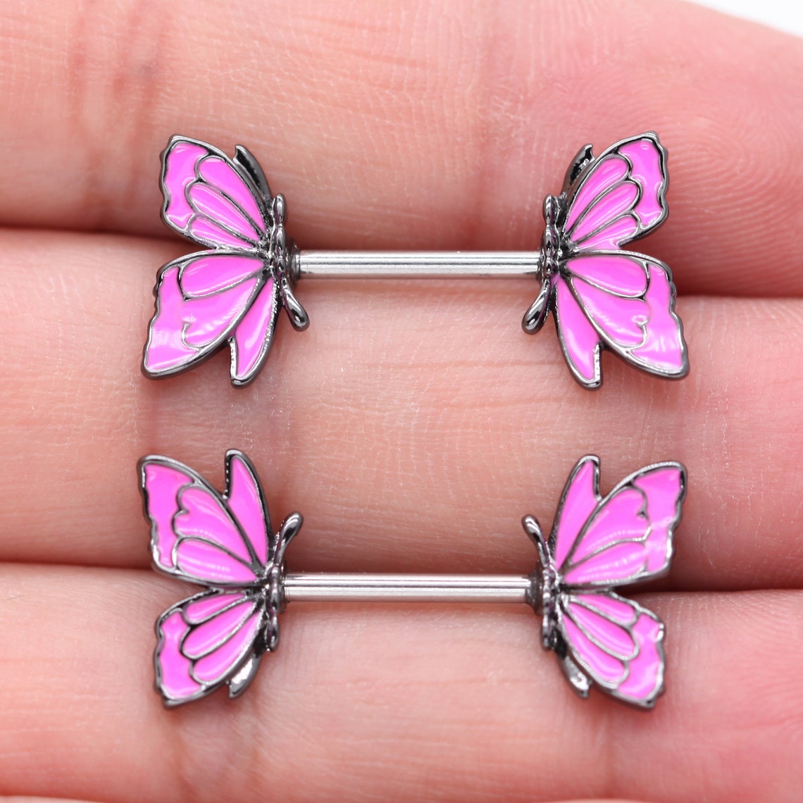 Nipple Barbell 14G Nipple Piercing Enamel Butterfly Nipple Etsy