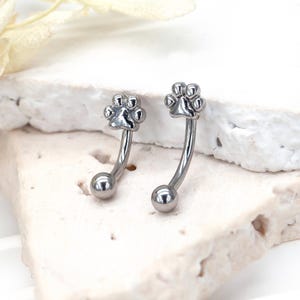 16G 316L Surgical Steel Cat Dog Puppy Pet Claw Paw Print Silver Eyebrow Ring/Rook Earring/Daith Earring/Cartilage Piercing/Pet's Paw