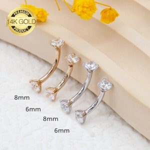 14K 16G Solid Gold Internal Thread 5A Zircon Curved Barbell Helix Rook Cartilage Earring Jewelry Eyebrow Piercing Gift for Her/Minimalist