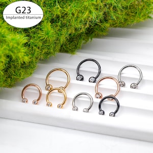 16G Implant Grade Titanium Internally Thread CZ Horseshoe Septum/Conch/Cartilage Piercing/Circular Barbell 8mm,10mm