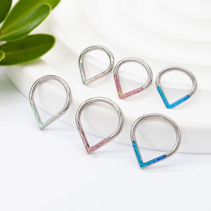 16G Surgical Steel Opal Septum Ring Clicker "V" Shape Daith Piercing/Septum Piercing/Septum Jewelry/Teardrop Clicker/Unique Gift