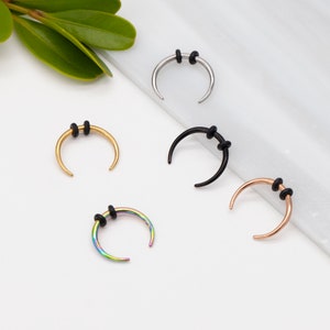 Crescent septum stretcher pincher | ear gauges tapers | tapered buffalo horn nose tusk | piercing | surgical steel nose ring 16g 14g 10mm