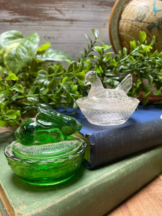 Vintage Set of 2 Hen and Bunny on Nest Dishes. Etsy