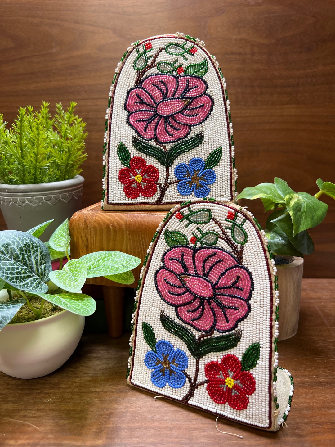 Vintage Glass Beaded Floral Bookends. Etsy