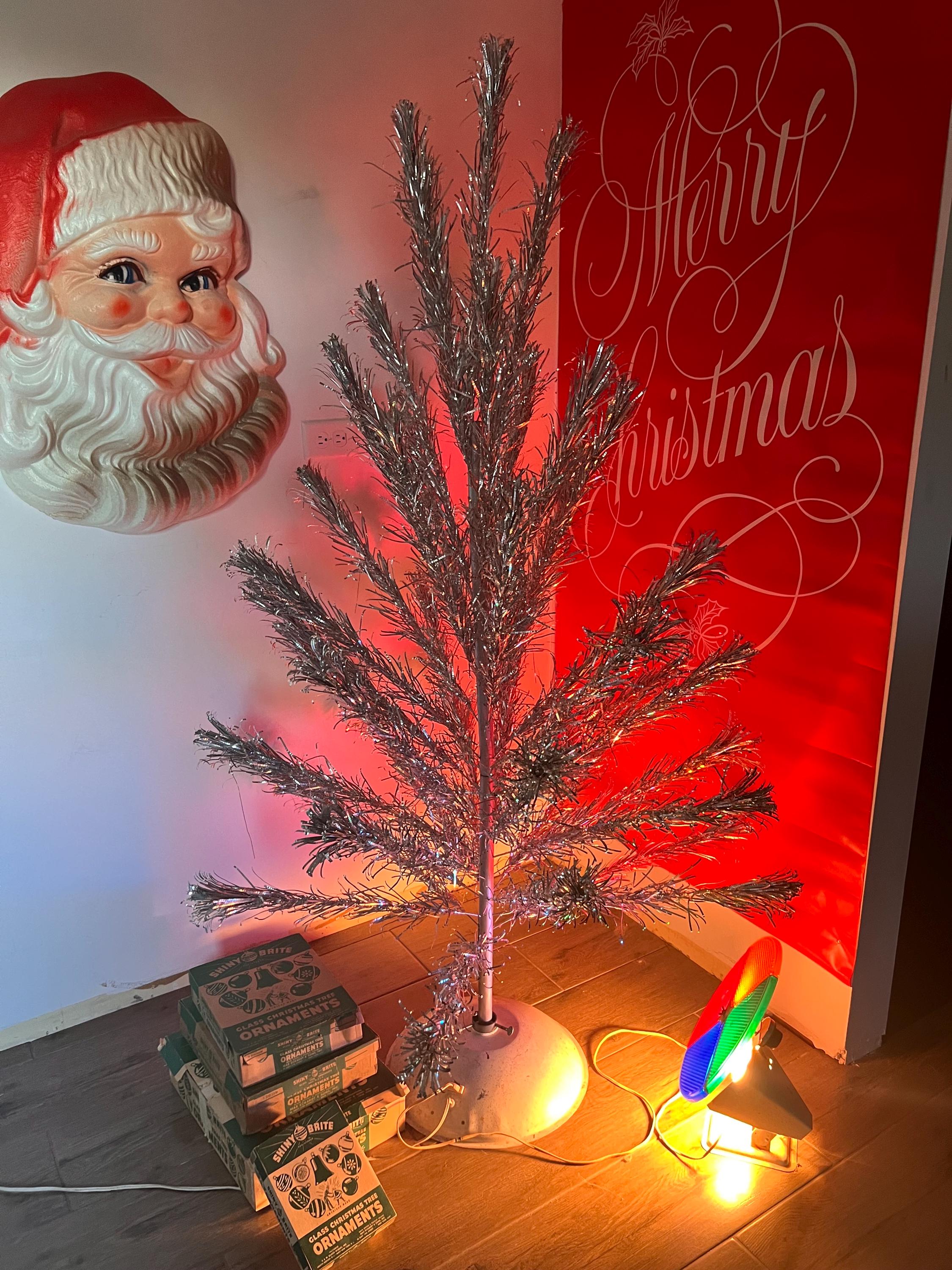 Vintage Aluminum Pom-pom Christmas Tree, 6-6.5” Tall, 43 Branch