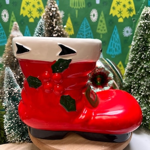 Vintage ceramic Santa boot XL Christmas planter.