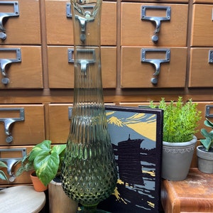 vintage Fenton hobnail green glass swung vase, 19”