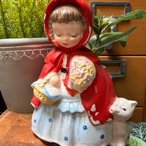 vintage Napco figural Little red riding hood ceramic planter.