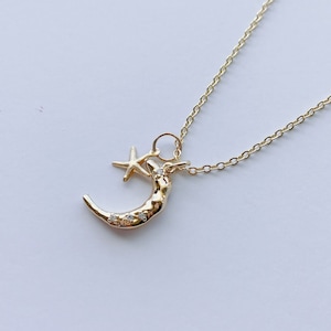 Dainty Moon and Stars Necklace, Gold moon necklace, Gold filled, Gift for her, Christmas Gift, crescent, Dainty Minimalist necklace