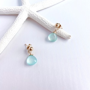 Chalcedony Earring, Aqua Chalcedony, Teardrop Briolette earrings, Gold filled Dangle Earrings, Jewelry Gifts for Her,