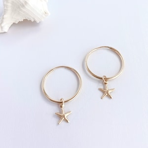 Gold Starfish hoop earring 14K Gold filled earring Delicate fish earring Tiny hoops  Seal life earring Beach jewelry Minimalist hoop earring