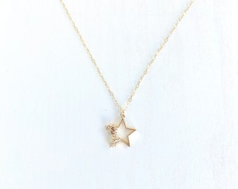 Gold star Necklace, Golf filled, Dainty cubic zirconia star, Tiny star pendant, star charm necklace, Gift for her, cute necklace, Mom&#39;s gift