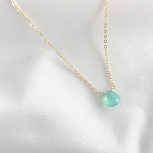 Chalcedony Necklace, Aqua Chalcedony, Teardrop Briolette necklace, Gold filled Dangle pendant Jewelry 14K Gold filled, Bridesmaids