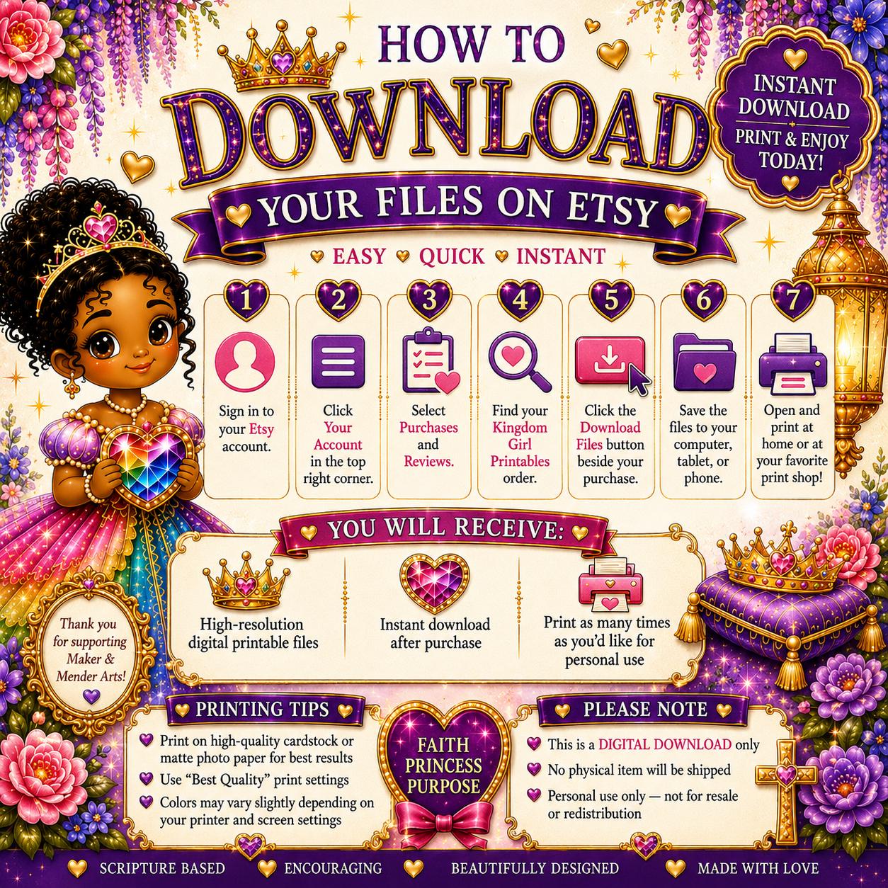 Princess Principles Christian Princess Printable Bundle for Girls | Bible Verse Wall Art ...