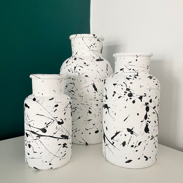 Black and white vase | Modern | Boho | Scandinavian | Pampas grass | Home Decor | Decorative Vase | Hand Painted | birthday gift