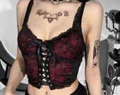 Red Corset Top Spaghetti Strap, Backless, Sexy Bandage Lace Camis - Corset Top Renaissance - Grunge Fairycore - Gothic Corset