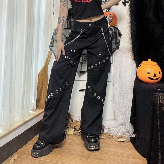 Wide Leg Gothic Cargo Pants & Techwear Pants Punk - Etsy Israel