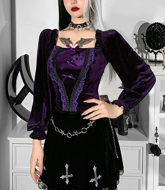 Aesthetic Purple Velvet Bow T-shirt 