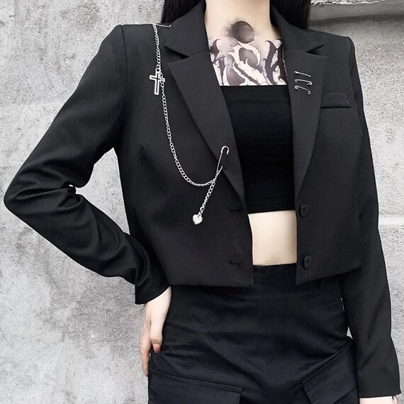 Short Coat Metal Chain Patchwork - Etsy 
