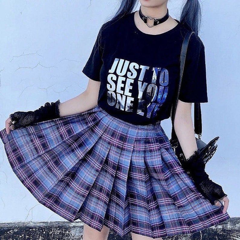 College Plaid Skirt & Pleated Skirt - Egirl Purple Skirt - Korean Fashion - Kawaii Skirt - Cute - Lolita - Harajuku - Rave 