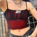 Crop Top with Shirred Lace & Red and Brown, Ruched Cropped Bow Front Camis / Grunge Mesh / Gothicwear / Pastel Punk Crop Tops / Vintage Tops