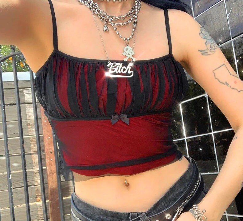Red Mesh Crop Top - Etsy