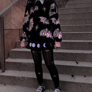 Bat Graphics Sweater & Oversize Goth Sweater Punk Grunge Egirl Emo ...