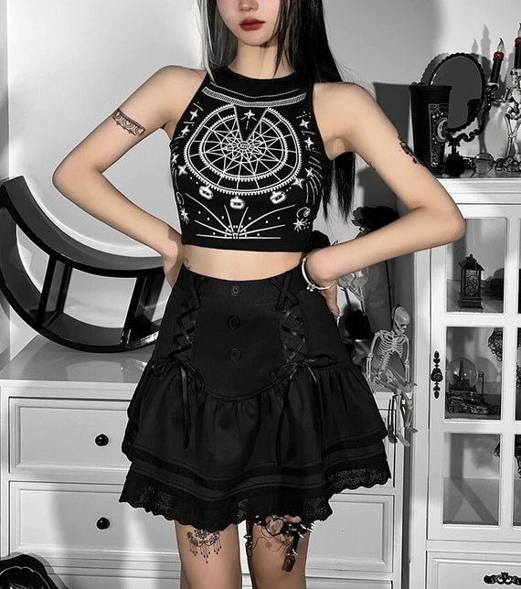 Emo Graphic Tank Top Crew Neck Crop Top Mall Goth Gothic Etsy Uk