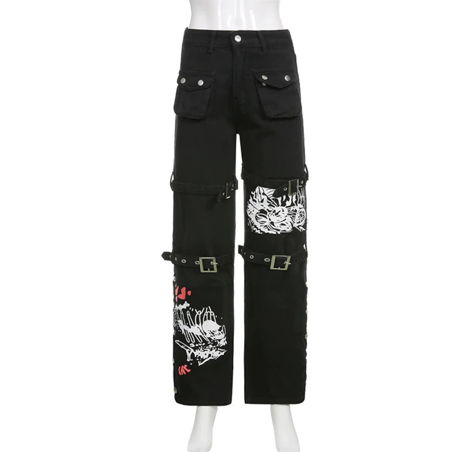 Cargo Pants Women & High Waisted Skull Printed Wide Leg Etsy