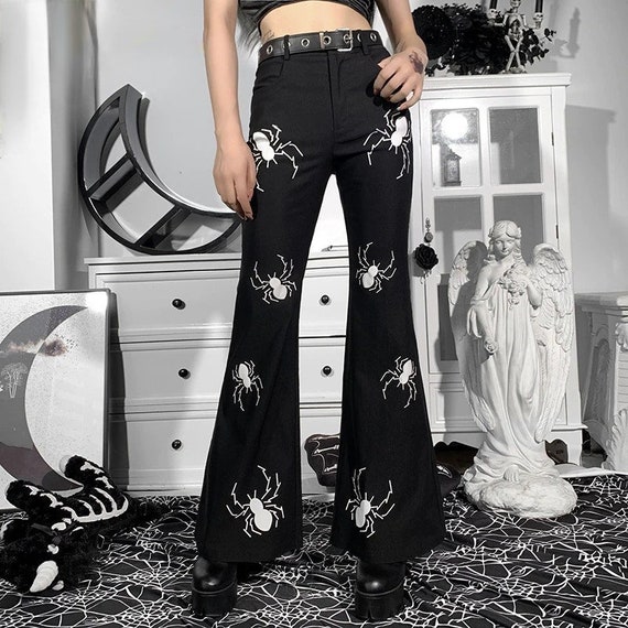 Mujer Cintura Alta y Spider Estampado Negro Sexy Pantalones | Etsy México