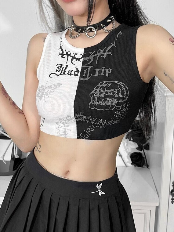 Alternative Tank Top Skull Print Crop Top Emo Clothing Etsy Alternative Tank Top Skull Print Crop Top Emo Clothing Etsy