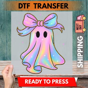 Coquette Halloween Ghost DTF Transfer, Cute Bow Ghost Ready To Press, Preppy Halloween DTF Print, Spooky Chic Heat Press Design