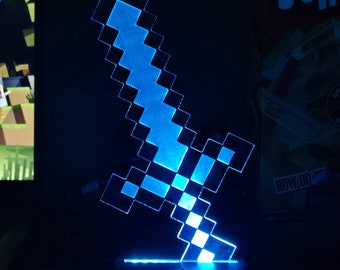 Minecraft Sword-inspirerad RGB LED-lampa som kan ändras till olika positioner - USB- eller batteridriven
