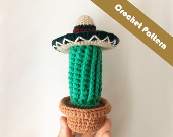 Potted Cactus with Sombrero - Amigurumi Crochet Pattern