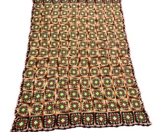 Handmade Wool Crochet Granny Square Blanket Multicolor