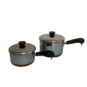Vintage Revere Ware Kupfer verkleidet Edelstahl Stielkasserolle 2er Set