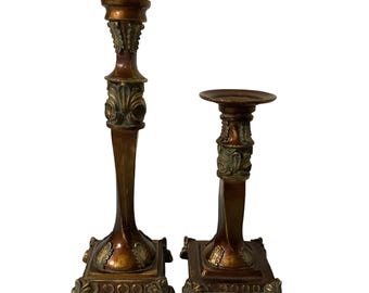 Vintage Ornate Set of 2 Acanthus Leaf Fleur De Lis Candlestick Holders
