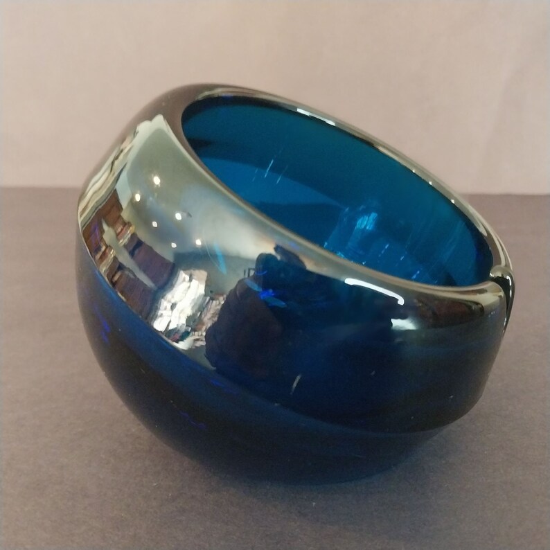 Vintage Mid Century Modern Viking Glass Orb Ashtray Cobalt Etsy