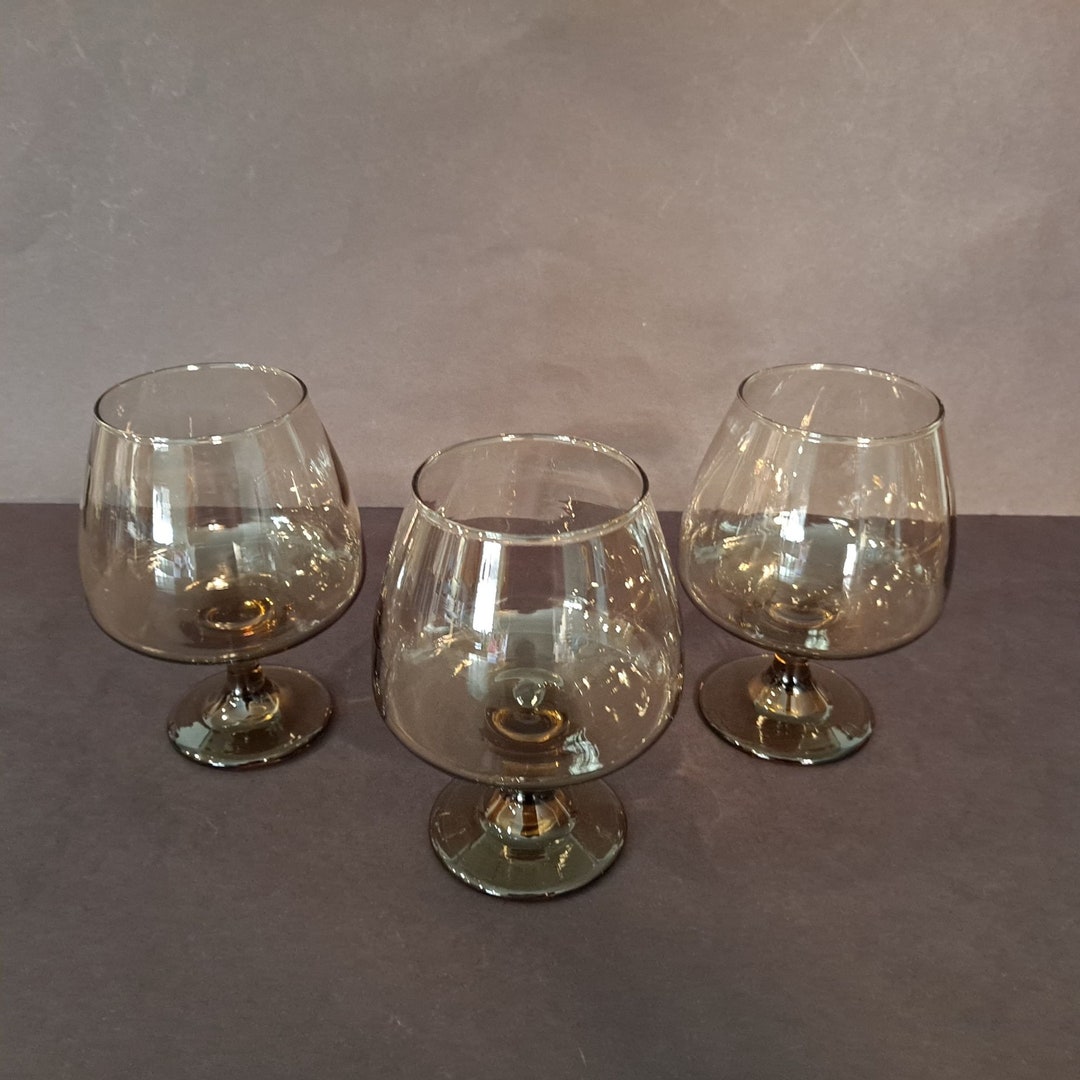 Vintage Brandy Snifter Barware Smoky Brown Glass Set of 3 Etsy