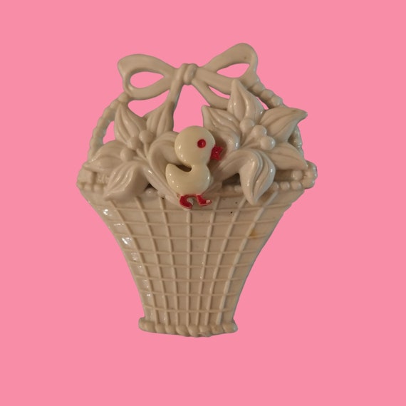 Vintage Easter Chick Lily Basket Celluloid Plastic