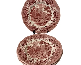 Set of 5 Romantic England With Red Transfer Scene Derbyshire Haddon Hall