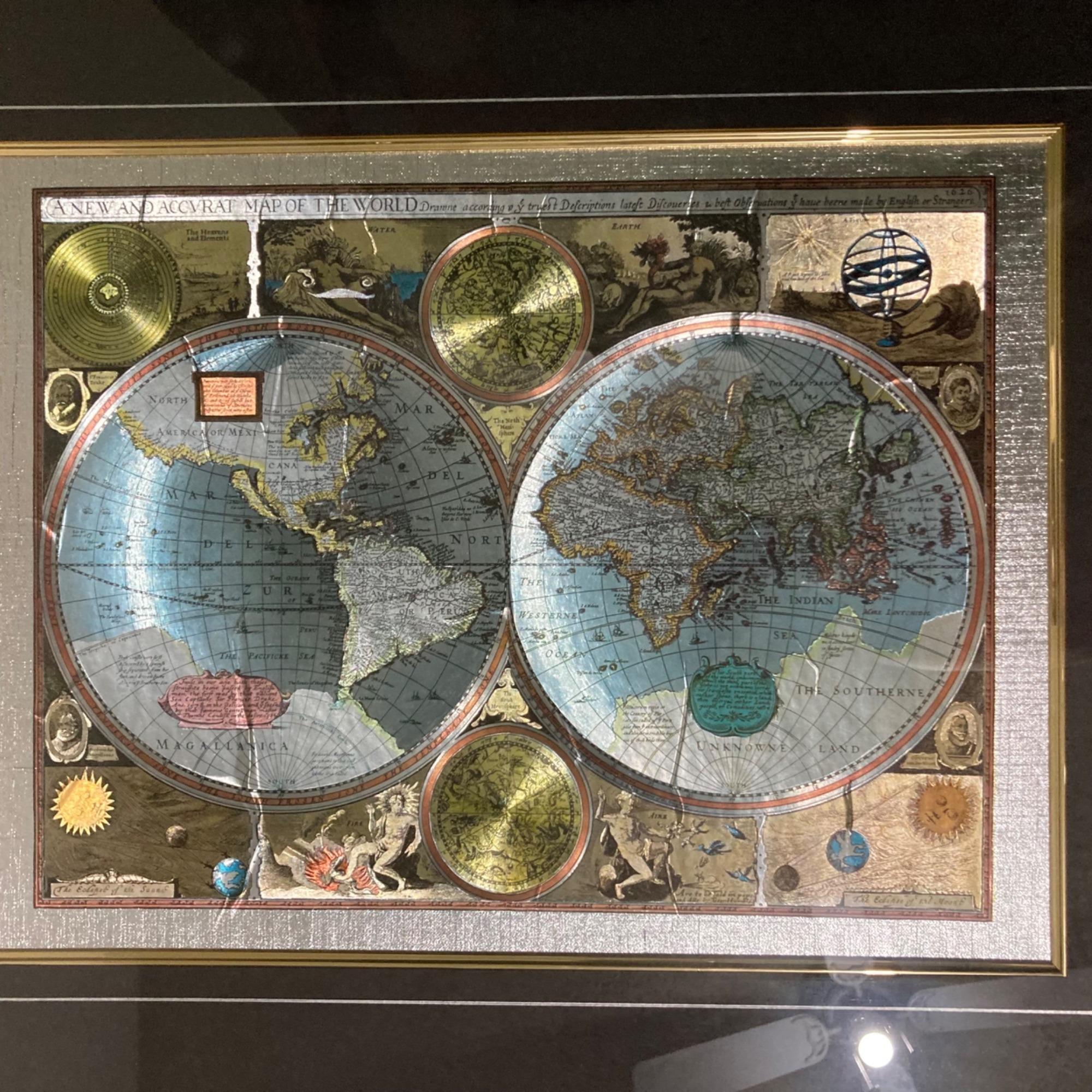 A NEW ACCVRAT MAP OF THE WORLD／USA製／レア Vintage A New and Accvrat Map of the World Print Framed Foil Art