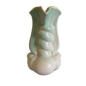 Niloak Art Pottery Vase WWII Winged Victory Twist Ozark USA Green